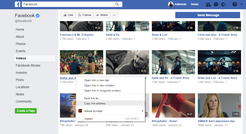 facebook video copy link