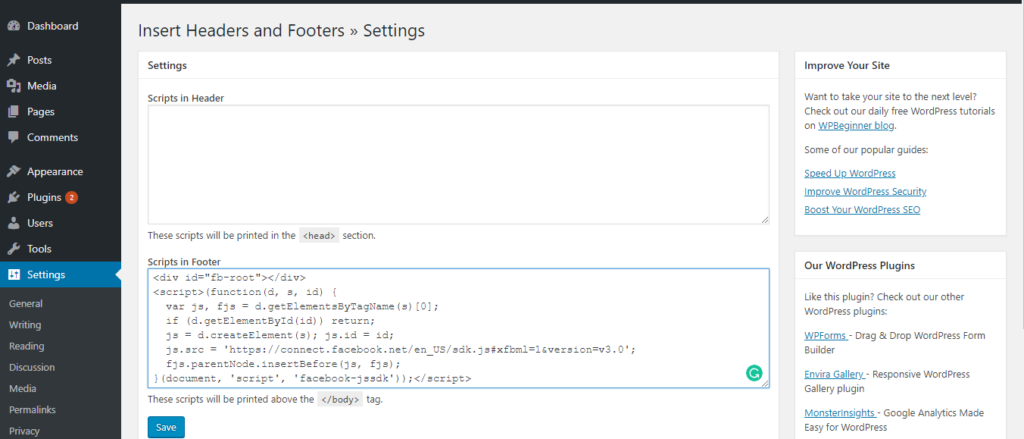 Mactavis Header and Footer Settings Facebook video